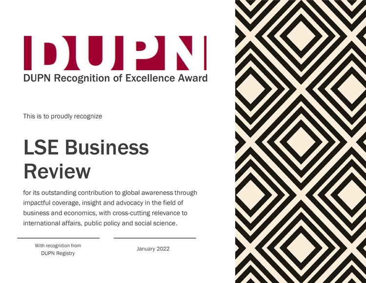 DUPN Award to LSE Business Review [Jan 2022]